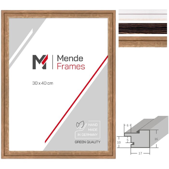 Specchio da parete in legno massello MendeFrames H025 Bianco Quercia Nero molte dimensioni selezionabili