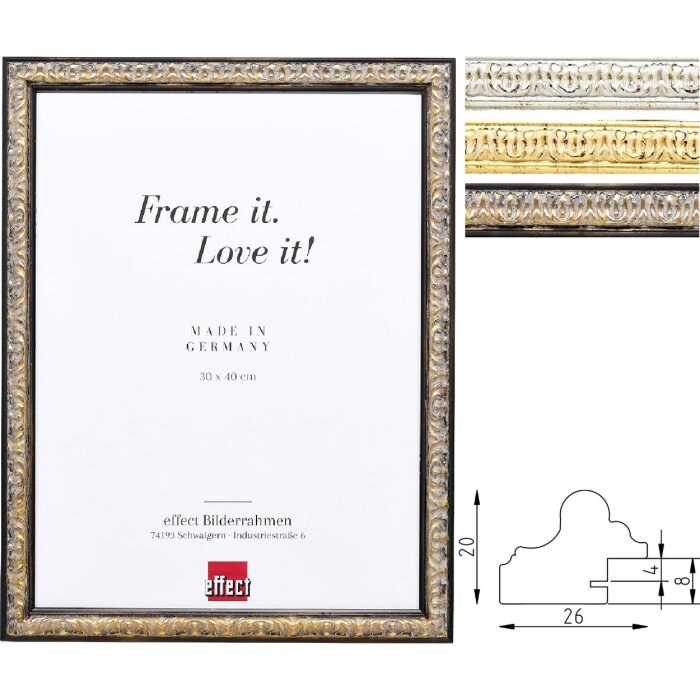 Cornice per foto in legno Effect Profil 86 Barocco Argento Oro Nero Molte Misure