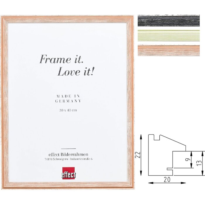 Cornice per foto in legno massiccio Effect Profilo 59 Aspetto Usato Nero Verde Marrone vari formati scelta vetro