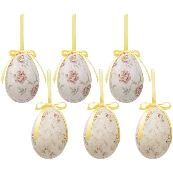 Clayre & Eef 65908 Decorazione Sospesa a Forma di Uovo Set 6 Ø 7x10 cm