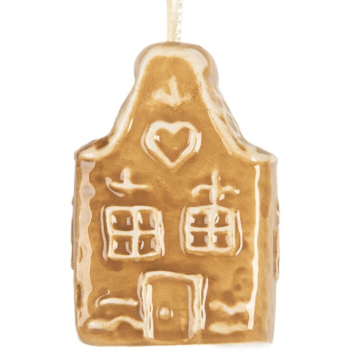 Clayre & Eef 6CE2353 Ciondolo Casa in Ceramica Marrone Bianco 4x3x6 cm