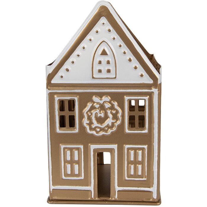 Portacandele Clayre & Eef 6Y5920 Dorato e Bianco 12x11x22 cm