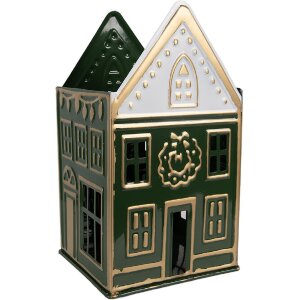 Clayre & Eef 6Y5921 Portacandele 14x12x25 cm Verde Bianco