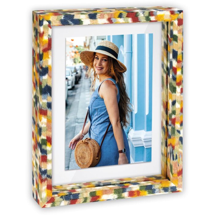 Cornice per foto in legno ZEP Recife Multicolore con vetro fluttuante bilaterale disponibile in 4 dimensioni