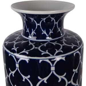 Vaso elegante in ceramica Clayre & Eef Ø 19x41 cm blu scuro con disegno a rami bianchi