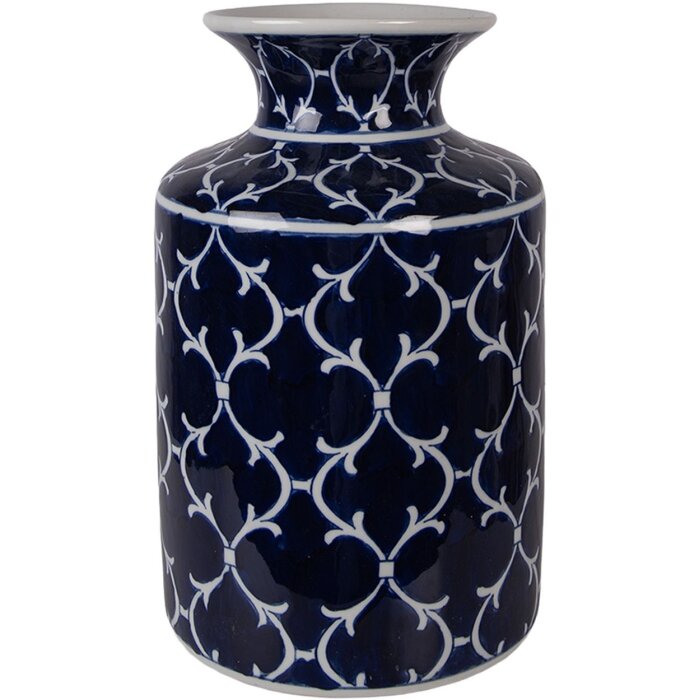 Vaso in ceramica Clayre & Eef Ø 19x31 cm Blu scuro con decoro bianco
