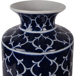 Vaso in ceramica Clayre & Eef Ø 19x31 cm Blu scuro con decoro bianco