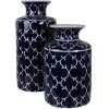 Vaso in ceramica Clayre & Eef Ø 19x31 cm Blu scuro con decoro bianco