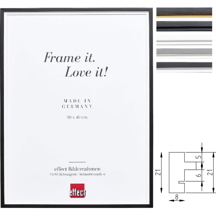 Cornice per foto in legno massiccio Effect Profilo 69 8 mm a gradini Nero, Bianco, Oro, Grigio 7x10 fino a 50x60 cm