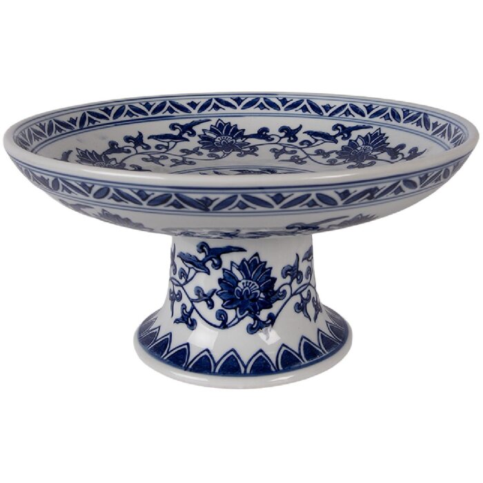 Piatto per torte Clayre & Eef Ø 26 cm bianco con accenti blu