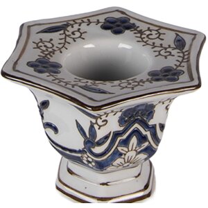 Portacandele in porcellana Clayre & Eef Ø 18 cm x H 36 cm Bianco-Azzurro