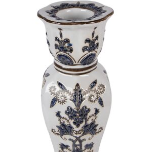 Portacandele in porcellana Clayre & Eef Ø 15x28 cm Bianco-Blu