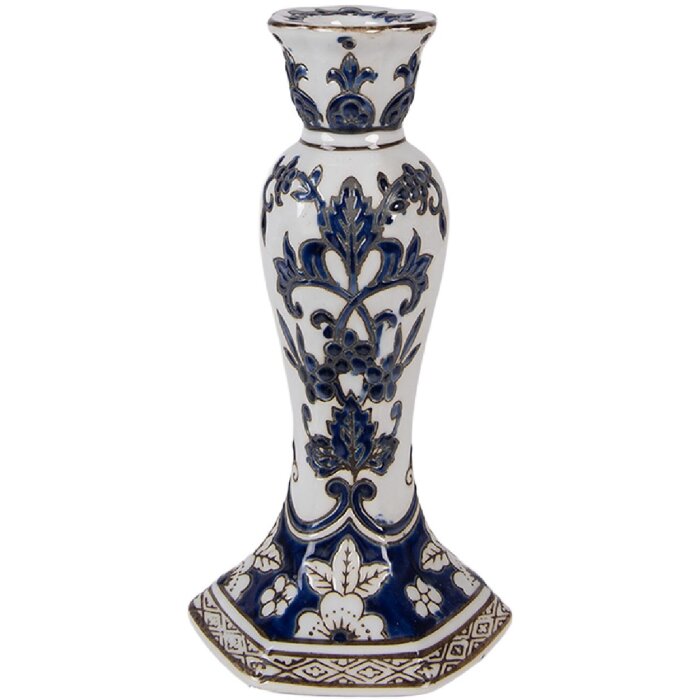 Portacandele Clayre & Eef Ø 11 cm x 21 cm Bianco-Blu