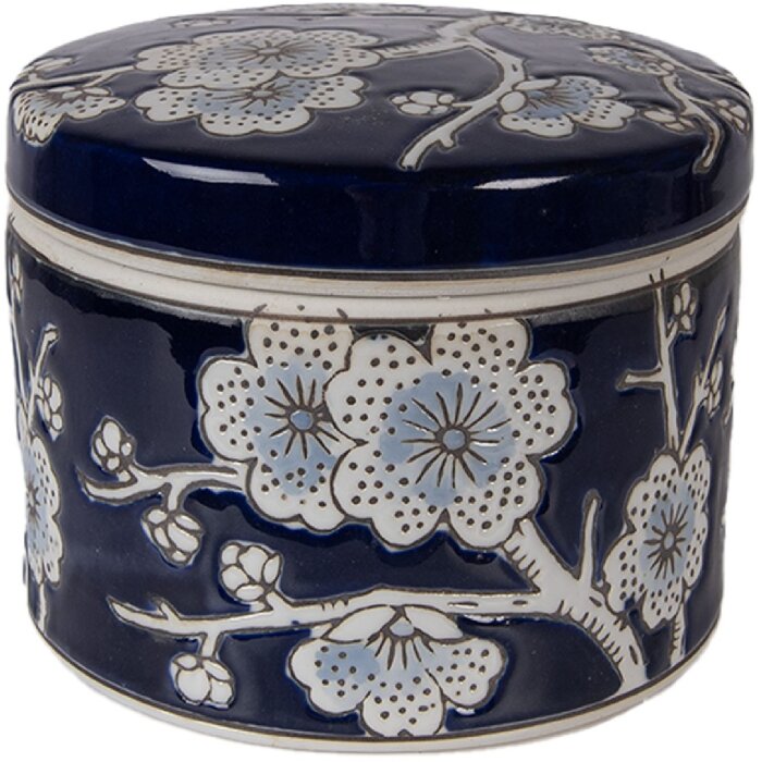 Cassetta per gioielli Clayre & Eef Ø 12x10 cm Blu e Bianco in Ceramica