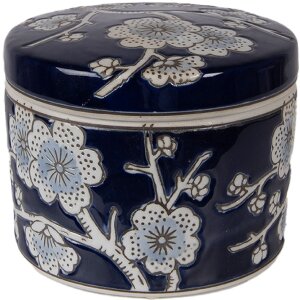 Cassetta per gioielli Clayre & Eef Ø 12x10 cm Blu e Bianco in Ceramica