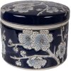 Cassetta per gioielli Clayre & Eef Ø 12x10 cm Blu e Bianco in Ceramica
