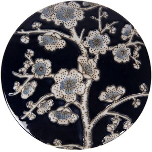 Scatola per gioielli in ceramica Clayre & Eef Blu e Bianco con motivo floreale Ø 18x8 cm