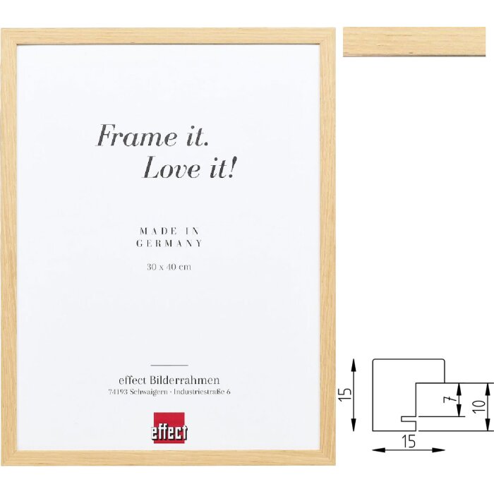 Cornice in legno Effect Profilo 70 Quercia, molti formati con vetro museale disponibile