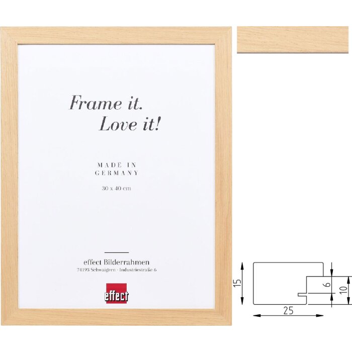 Cornice in legno massello Effect Profilo 71 Quercia, varie dimensioni, vetro museale selezionabile