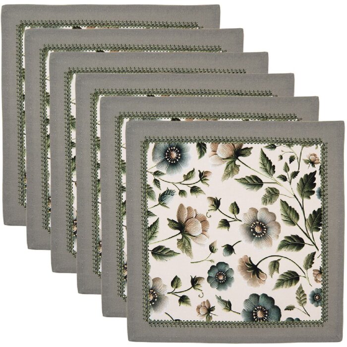 Tovaglioli Clayre & Eef GTB43 6 pezzi 40x40 cm in cotone beige e verde floreale
