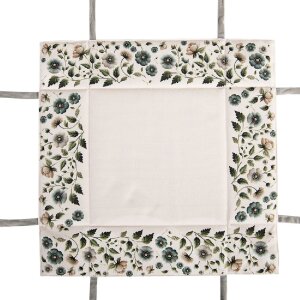 Corbino per pane Clayre & Eef GTB47 35x35x8 cm in cotone beige con motivo floreale verde e fiocchi decorativi agli angoli