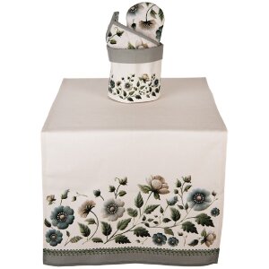 Tovaglia da tavolo Clayre & Eef GTB64 50x140 cm Beige-Verde