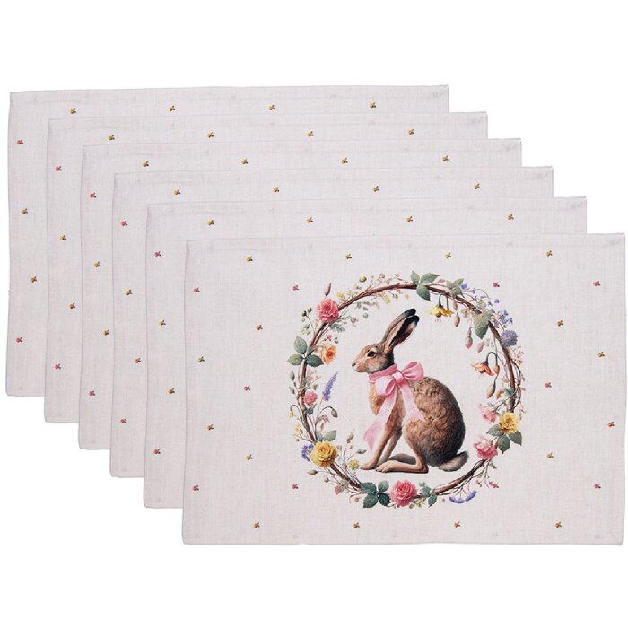 Set da tavolo Clayre & Eef EWC40 6 pezzi con coniglio e corona di fiori – 48x33 cm