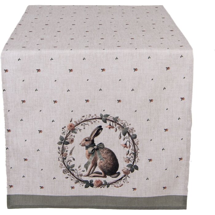 Tovaglia da tavolo Clayre & Eef NLE64 50x140 cm Beige con motivo coniglietto in cotone