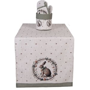 Tovaglia da tavolo Clayre & Eef NLE64 50x140 cm Beige con motivo coniglietto in cotone