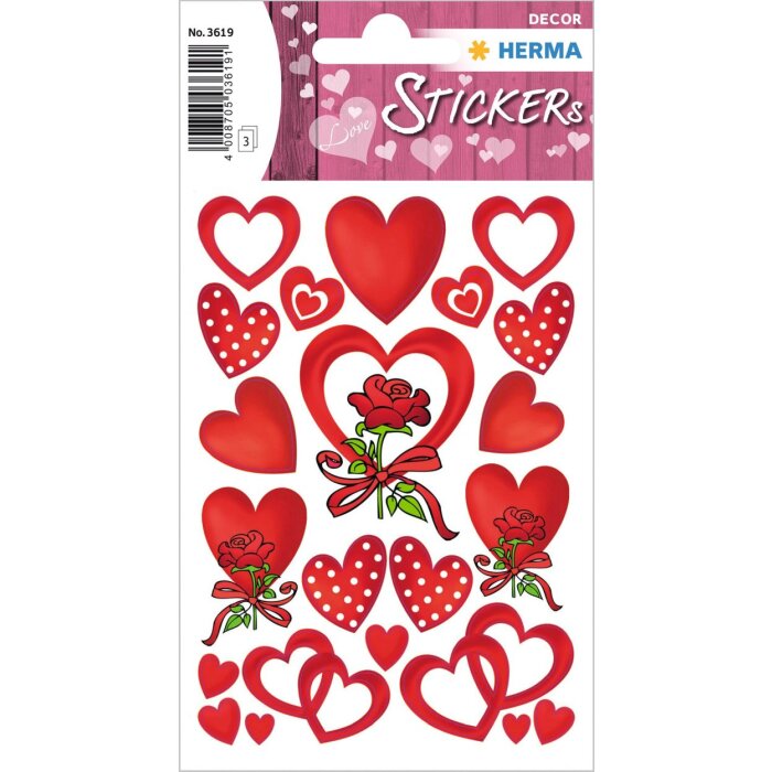 Etichette decorative cuori e rose 3 fogli.