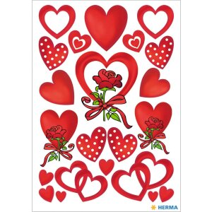 Etichette decorative cuori e rose 3 fogli.
