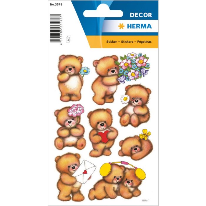Etichette decorative orsi con fiori 3 sh.