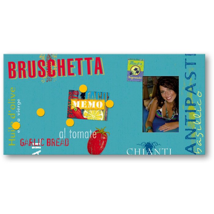 Cornice in legno per bruschetta con magneti per ricette
