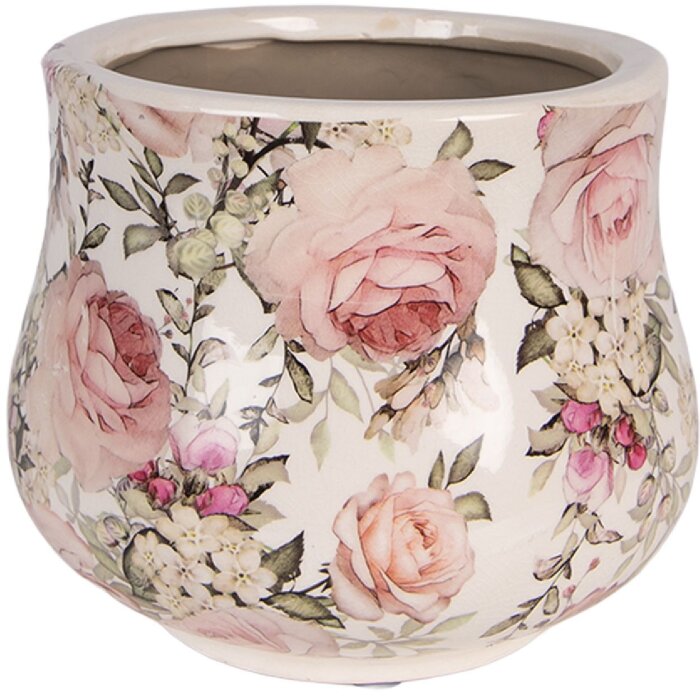 Vaso per fiori in ceramica Clayre & Eef 6CE2241M Beige-Rosa Ø 18 cm x 15 cm