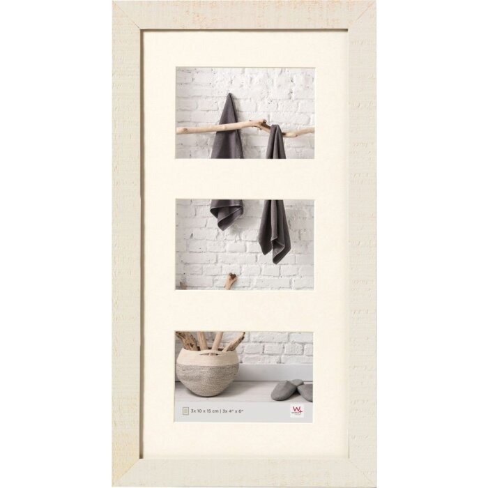 Cornice in legno per 3 foto 10x15 HOME bianco crema