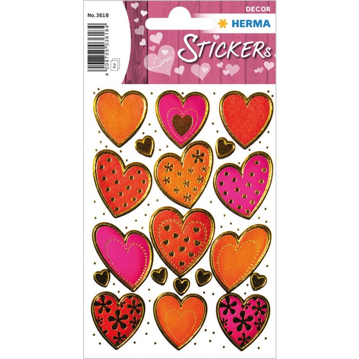 etichette decorative herma cuori oro 2 fogli