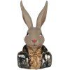 Statua di coniglio Clayre & Eef con fiocco dorato 13x10x23 cm