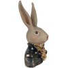 Statua di coniglio Clayre & Eef con fiocco dorato 13x10x23 cm