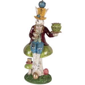 Portacandele con coniglio Clayre & Eef Bunt 20x16x41 cm