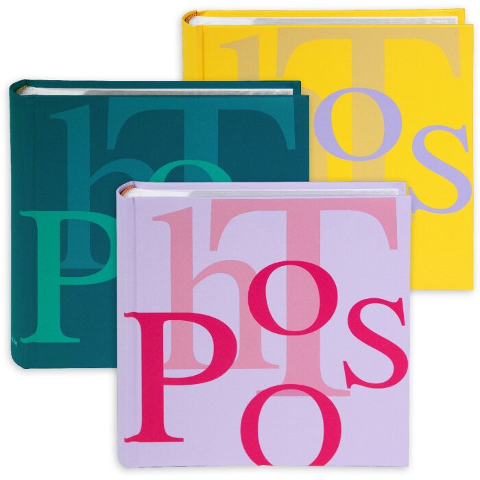 Album da collezione Goldbuch "p-h-o-t-o-s" per 200 foto 10x15 cm, rilegatura rigida con stampa artistica e funzione memo, dimensioni ca. 22x22 cm, versioni colorate