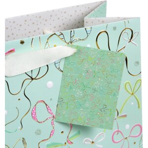 Tasca regalo Goldbuch Ribboné menta 30x21 cm con stampa a rilievo dorato