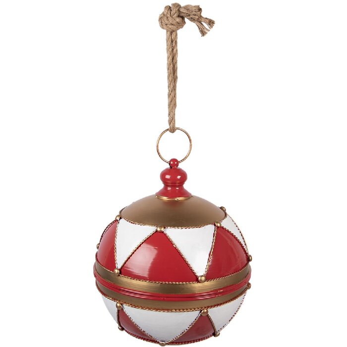 Palla di Natale Clayre & Eef Ø 31x36 cm Metallo Rosso Bianco con Dettagli Dorati