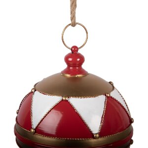 Palla di Natale Clayre & Eef Ø 31x36 cm Metallo Rosso Bianco con Dettagli Dorati
