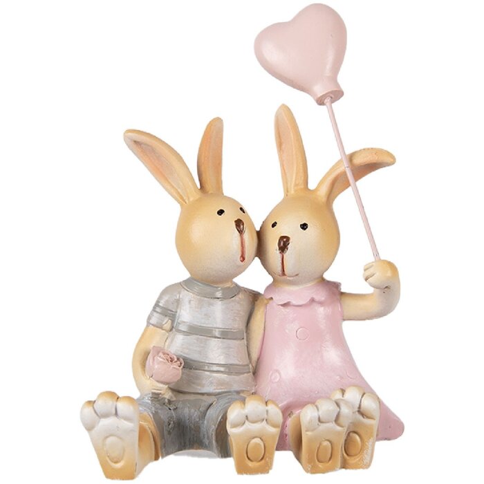 Decorazione coniglietto Clayre & Eef 6PR5981 8x6x10 cm Marrone Rosa