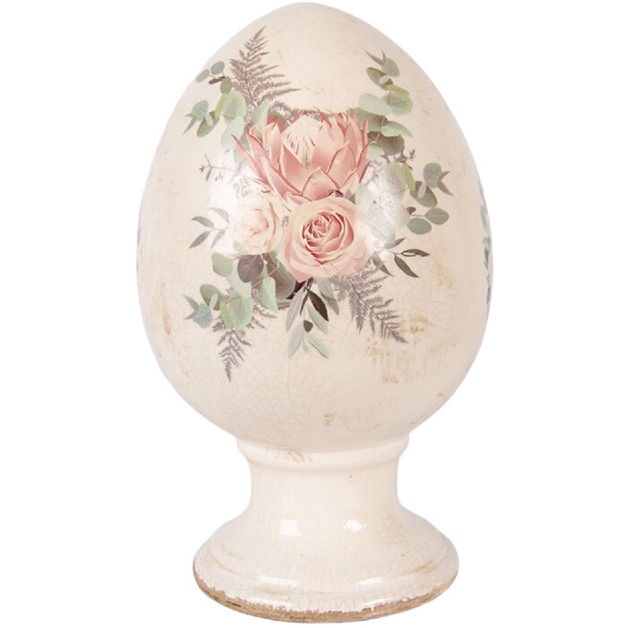 Decorazione uovo su piede Clayre & Eef Beige-Rosa Ø15x24 cm