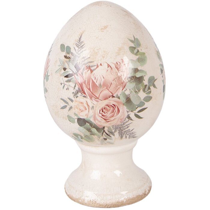 Decorazione Uovo su Piedistallo Clayre & Eef 6CE2393M Ø 12x19 cm Beige Rosa