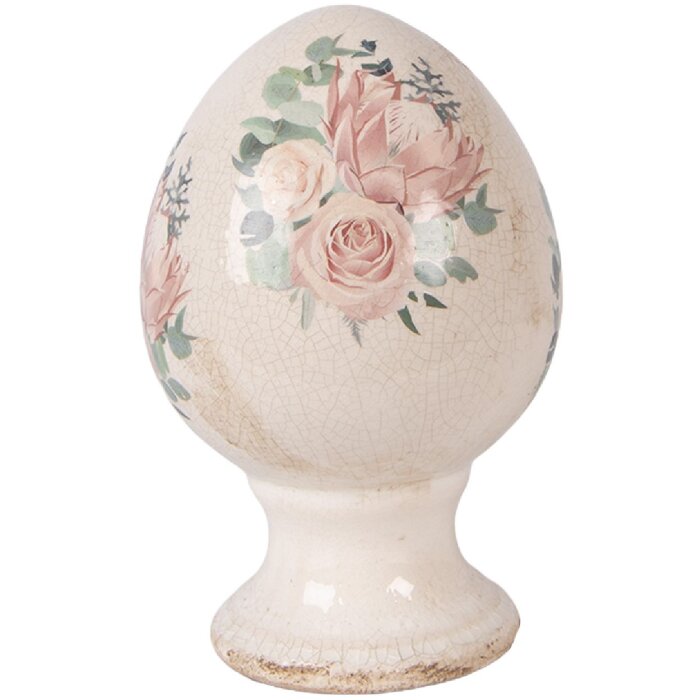 Decorazione uovo su piede Clayre & Eef Ø 9x14 cm beige con accento rosa