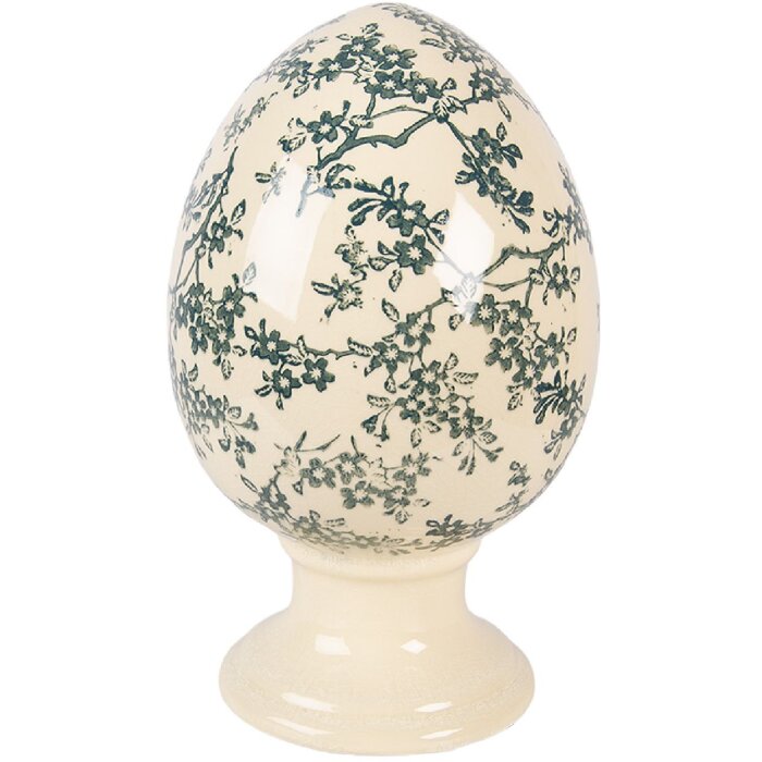 Uovo decorativo su piede Clayre & Eef Giallo-Verde Ø15x24 cm