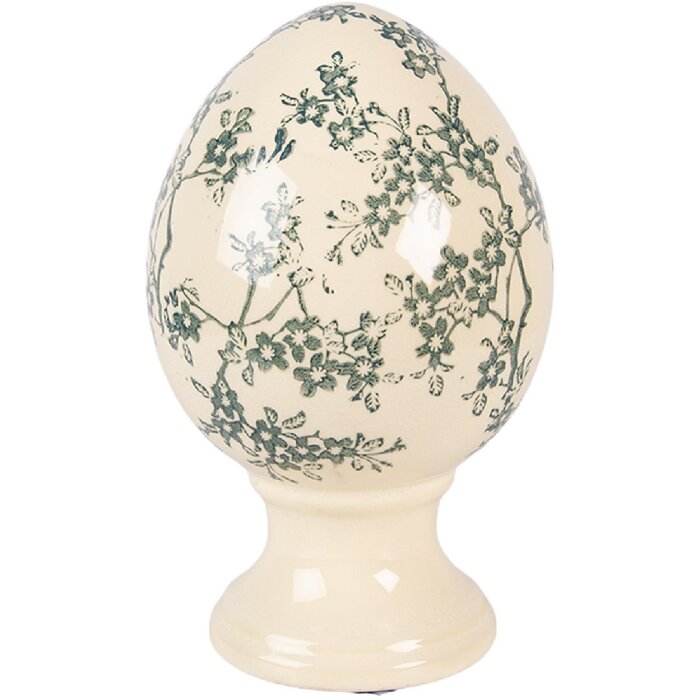 Decorazione Uovo su Piedistallo Clayre & Eef Giallo-Verde Ø 12x19 cm