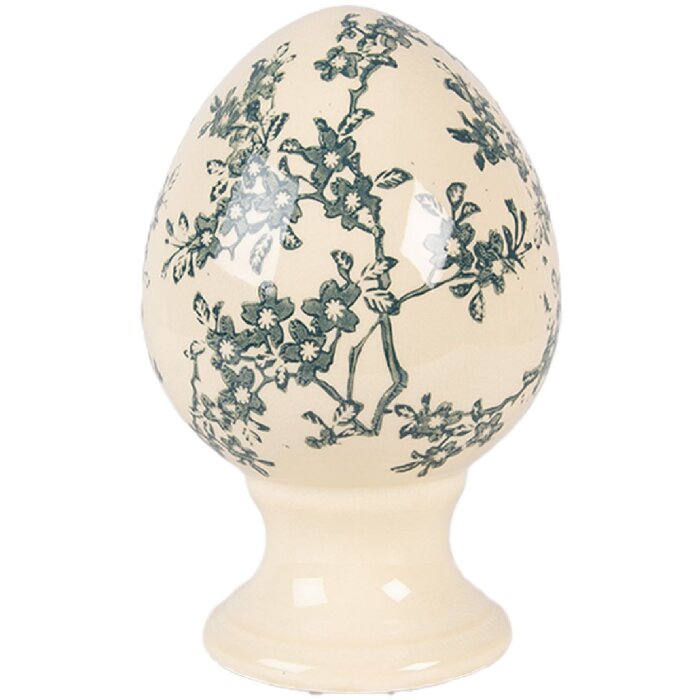 Decorazione uovo su piedistallo Clayre & Eef giallo-verde Ø 9x14 cm